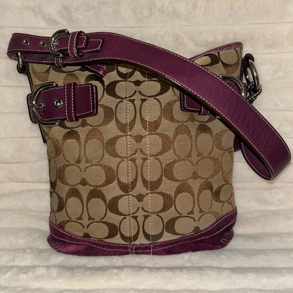 Coach Brown and Purple Suede & Leather Signature Shoulder Bag - Picture 1 of 11